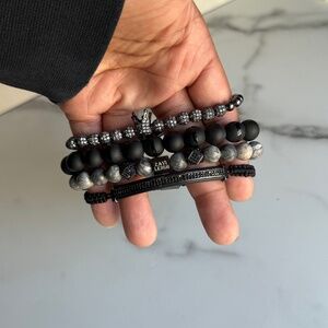 Black Matte Onyx & Gray Crazy Lace Jasper Set